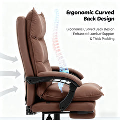 Luxurious Brown Leather Office Recliner Chair with Footrest - Adjustable& Perfect for Home Office Relaxation