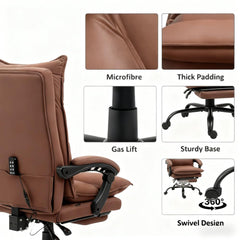 Luxurious Brown Leather Office Recliner Chair with Footrest - Adjustable& Perfect for Home Office Relaxation