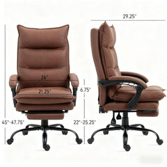 Luxurious Brown Leather Office Recliner Chair with Footrest - Adjustable& Perfect for Home Office Relaxation