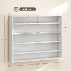 Wall-Mounted Display Case,5-Tier Display Cabinet with 2 Glass Doors and Adjustable Shelves