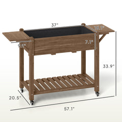 Convenient Elevated Garden Bed,Wood Raised Planter Box,with Lockable Wheels,Side Tables,Bottom Shelf,Drain Holes