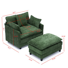 39.4" Modern Accent Chair with Ottoman, Living Room Club Chair Chenille Upholstered Armchair , Reading Chair for Bedroom, Green Chenille