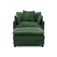 39.4" Modern Accent Chair with Ottoman, Living Room Club Chair Chenille Upholstered Armchair , Reading Chair for Bedroom, Green Chenille