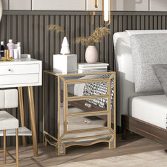W 19.7" X D 15" X H 26" Champagne mirror 3 drawer cabinet extraction cabinet, multifunctional Suitable for corridors, living rooms, corners, bedrooms, sofas