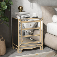W 19.7" X D 15" X H 26" Champagne mirror 3 drawer cabinet extraction cabinet, multifunctional Suitable for corridors, living rooms, corners, bedrooms, sofas