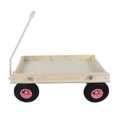 Pink Wooden Kids Pull Wagon with Removable Side Rails & All Terrain Wheels, Heavy Duty Outdoor Garden Cart for Toddlers, Portable Toy Wagon for Beach, Camping & Backyard Play