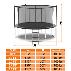 10FT Trampoline with Safety Enclosure Net, Outdoor Trampoline with Heavy Duty Jumping Mat and Spring Cover Padding for Kids and Adults