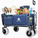 Beach Wagon with Big Wheels for Sand 500lbs capacity - Patented design, All Terrain Steel Frame Utility Cart with 9" Pneumatic Tires, Collapsible Folding Design ,strap with multiuse bag , dark blue