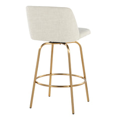 Toriano 26" Contemporary Fixed-Height Counter Stool with Swivel in Cream Fabric and Gold Metal with Round Footrest by LumiSource - Set of 2