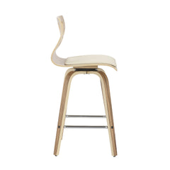Folia Mid-Century Modern Counter Stool in Zebra Wood and Cream Faux Leather by LumiSource - Set of 2