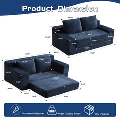 Loveseat Sofa, Comfortable Deep Seat Sofa Bed, Modern Small Corduroy Couch for Living Room Bedroom,Reversible Cushion with Pillows,No Assembly Required, Dark-blue