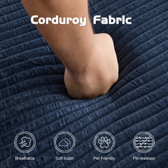 Loveseat Sofa, Comfortable Deep Seat Sofa Bed, Modern Small Corduroy Couch for Living Room Bedroom,Reversible Cushion with Pillows,No Assembly Required, Dark-blue