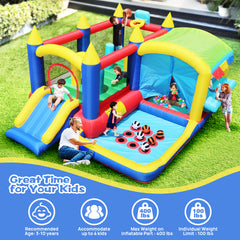 7 in 1 Inflatable Bounce House, Bouncy House with Ball Pit for Kids Indoor Outdoor Party Family Fun, Obstacles, Toddler Jump Bouncy Castle with Ball Pit for Birthday Party Gifts