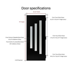 36 x 80 Brush Finished Fiberglass Entry Door with Brickmould,3 Lite Frosted Glass - Modern Style for Home's Front Entrance, 4-9/16 Black Vinyl Frame, Right Hand Inswing,Black Knock-Down Door