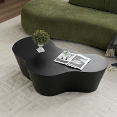 50 Inch Unique Shape Coffee Table Sturdy Fiberglass Tea Table for Living Room No Need Assembly Black