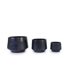 Handmade Black Matte Glazed Ceramic Planter Set of 3, 15/11/9 Inch Diameter, Textured Finish for Orchids & Begonias, Indoor/Outdoor Use on Windowsill & Bookshelf, Breathable Clay