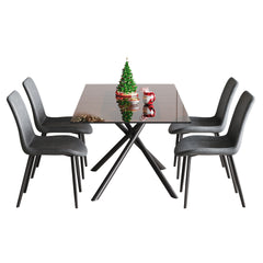59-inch Expandable Dining Table Set with 4 Gray Ergonomic Chairs, Black Sandblasted Glass Top & X-Base, 4-8 Seater Modern Dining Set for Small Spaces, Kitchen and Apartment