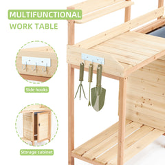 Outdoor Wooden Potting Bench Table with Sink, Garden Table Work Bench with Storage, Workstation for Outside Patio Lawn