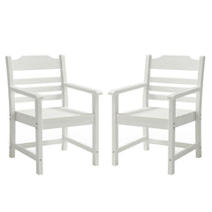 Patio Dining Chair with Armset Set of 2, Pure White with Imitation Wood Grain Wexture,HIPS Material