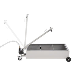 Low Profile Oil Drain Pan, 20 Gallon Capacity, Rolling Oil Drain Pan with Electric Pump, 7.2 ft Hose & T Folding Handle, Leak-proof & Corrosion-resistant, Fit for Cars, SUVs, Trucks, ATVs, White