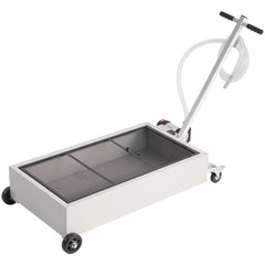 Low Profile Oil Drain Pan, 20 Gallon Capacity, Rolling Oil Drain Pan with Electric Pump, 7.2 ft Hose & T Folding Handle, Leak-proof & Corrosion-resistant, Fit for Cars, SUVs, Trucks, ATVs, White