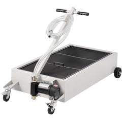 Low Profile Oil Drain Pan, 20 Gallon Capacity, Rolling Oil Drain Pan with Electric Pump, 7.2 ft Hose & T Folding Handle, Leak-proof & Corrosion-resistant, Fit for Cars, SUVs, Trucks, ATVs, White