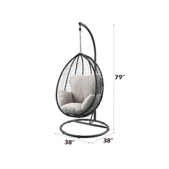 Simona Beige Fabric & Black Wicker Hanging Chair
