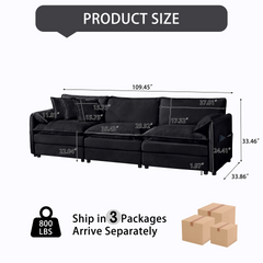 Oversized Deep Seat Sectional Sofa, Modern Chenille Cloud Couch, Large 3 Seater Modular Sofa with 3 Pillows for Living Room Bedroom Apartment Office,DIY Combination,Chenille,Black