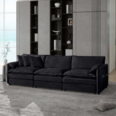 Oversized Deep Seat Sectional Sofa, Modern Chenille Cloud Couch, Large 3 Seater Modular Sofa with 3 Pillows for Living Room Bedroom Apartment Office,DIY Combination,Chenille,Black