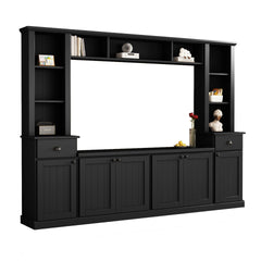 Minimalist Entertainment Wall Unit Set with Bridge for TVs Up to 75'', Ample Storage Space TV Stand with Adjustable Shelves, Modernist Large Media Console for Living Room, Black (OLD SKU: SD000031AAB)