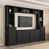 Minimalist Entertainment Wall Unit Set with Bridge for TVs Up to 75'', Ample Storage Space TV Stand with Adjustable Shelves, Modernist Large Media Console for Living Room, Black (OLD SKU: SD000031AAB)