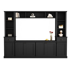 Minimalist Entertainment Wall Unit Set with Bridge for TVs Up to 75'', Ample Storage Space TV Stand with Adjustable Shelves, Modernist Large Media Console for Living Room, Black (OLD SKU: SD000031AAB)