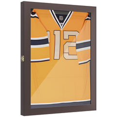 HOMCOM 24" x 32" Jersey Display Case, Wall-Mounted Memorabilia Acrylic Shadow Box with Hanger, Brown