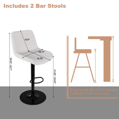 Swivel Bar Stools with Adjustable Height (35.03-43.7 Inches), Backrest, and Soft Knit Fabric - Ideal for Kitchen Island, Bar Counter, Dining Room, Beige(Set of 2)