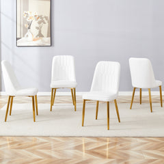 4 modern dining chairs, sleek PU leather backrest, and gold metal legs bring a comfortable home experience to the kitchen, bedroom, and office.W1151P183298