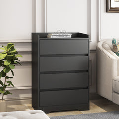 4 Drawer Dresser, Chest of Drawers Without Handle,Black Dresser for Bedroom 100% Waterproof, Modern Wooden Cabinet with Sturdy Frame for Living Room, Entryway, Bedroom, Hallway, Office