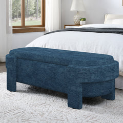 Linen Fabric Upholstered Bench with Large Storage Space for the Living Room, Entryway and Bedroom,dark blue( 51.5''x20.5''x17'' )