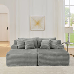 Two-seater lazy sofa lounge chair,Compressed sofa no assembly required, made of velvet fabric, fluffy modern lounge chair, used for indoor living rooms and bedrooms-Gray