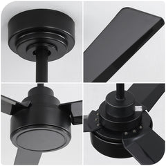 52" Ceiling Fan Without Light, 3 ABS Blades Farmhouse Ceiling Fan with Remote Control 6-speed Reversible DC Motor Black for Living Room, Bedroom, Kitchen