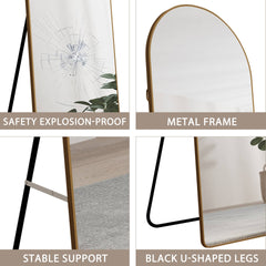 The 4st generation of floor mounted full length mirrors. Aluminum alloy metal frame arched wall mirror, bathroom makeup mirror, bedroom porch, clothing store.Gold Frame.64.9 "* 23.2"