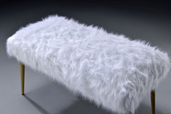 Bagley II White Faux Fur & Gold Finish Bench