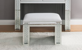 Nysa Ivory Synthetic Leather , Mirrored & Faux Crystals Vanity Stool (Assembled)