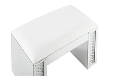 Nysa Ivory Synthetic Leather , Mirrored & Faux Crystals Vanity Stool (Assembled)