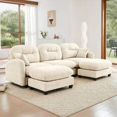 Modular Sectional U Shaped Couch With Ottoman, Premium Chenille Fabric,With 2 Throw Pillows, High-Density Foam Tufted Cushion Backrest Design,Easy Install,Fits Bedrooms,Reading Nooks,Beige