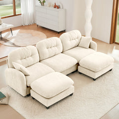 Modular Sectional U Shaped Couch With Ottoman, Premium Chenille Fabric,With 2 Throw Pillows, High-Density Foam Tufted Cushion Backrest Design,Easy Install,Fits Bedrooms,Reading Nooks,Beige
