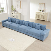 170" Oversized Cloud Modular Sectional Couch, Premium Corduroy 3-Seater Extra-Thick Armrests, Good Resilience Cushion, 12 Throw Pillows, Ergonomic Design, Easy Assembly,For Living Rooms,Blue