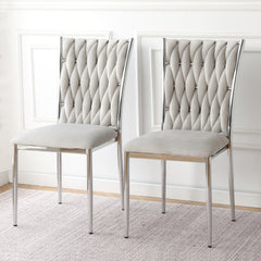 Modern simple Light gray velvet dining chair, family bedroom stool back student table chair, Electroplated metal chair legs, suitable for dining room kitchen bedroom (set of 2)