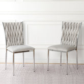 Modern simple Light gray velvet dining chair, family bedroom stool back student table chair, Electroplated metal chair legs, suitable for dining room kitchen bedroom (set of 2)