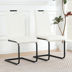 Modern White PU dining chair living room chair upholstered chair, black metal chair leg design, kitchen, living room, bedroom, dining room side chair (Set of 2)