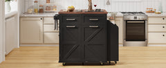 K&K 47.2" Farmhouse Kitchen Island with Drop Leaf, Kitchen Storage Island with Removable Side Racks, Two Drawers, Rolling Kitchen Cart on Wheels with Towel Rack, for Home, Kitchen, Dining Room, Black